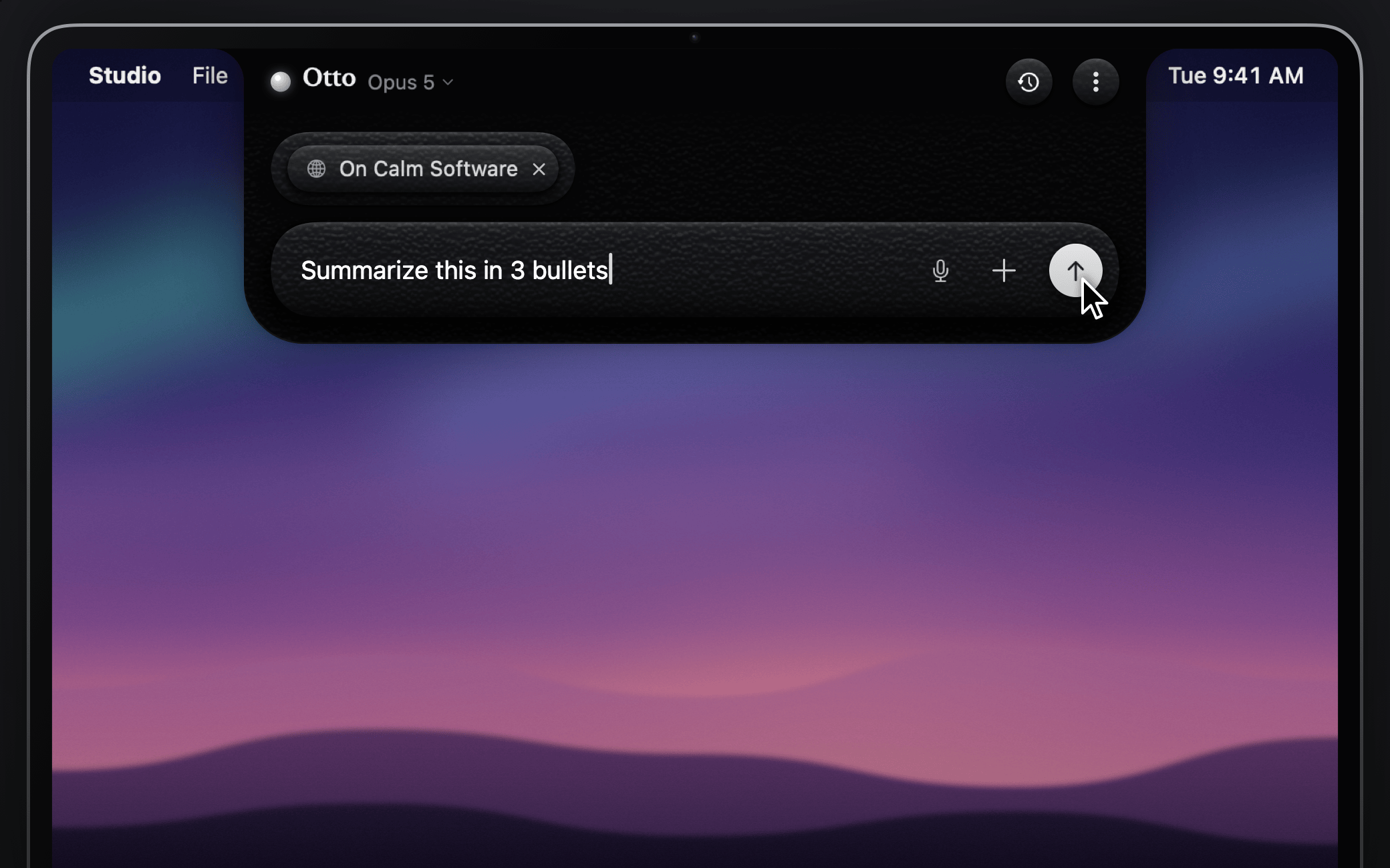 Otto open under the notch with a question typed into the composer, ready to send